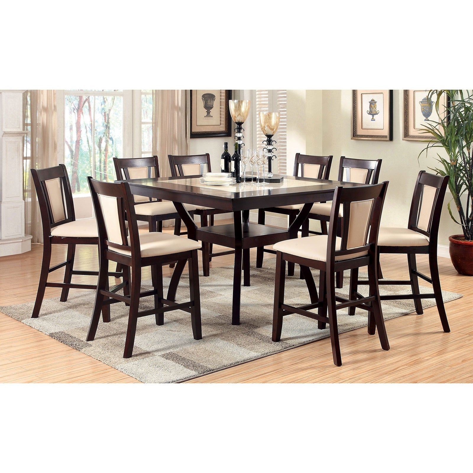 Furniture Of America Brent Dark Cherry/Ivory Transitional Counter Height Table With Insert Model CM3984PT