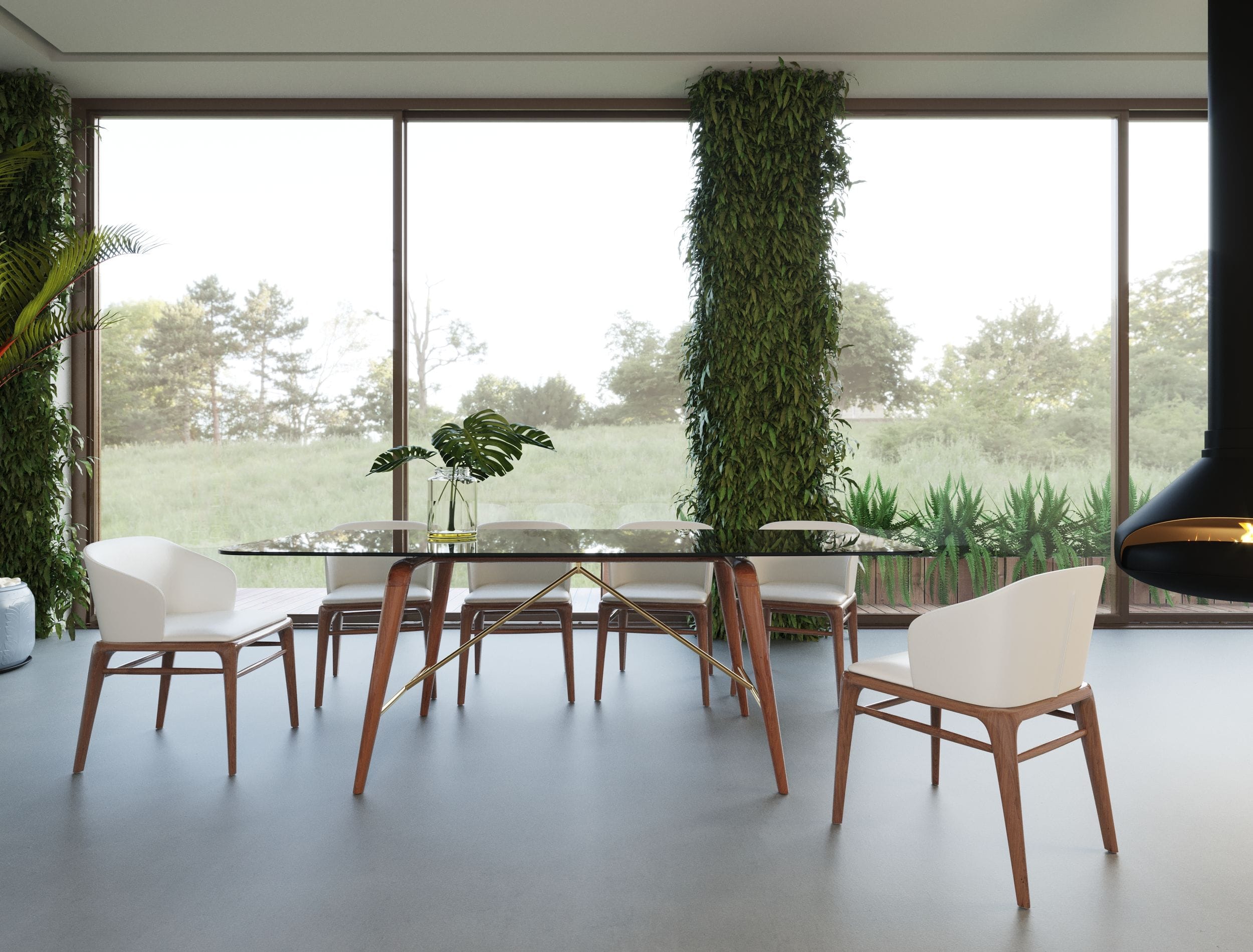 Modrest Kipling Modern Smoked Glass & Walnut Large Dining Table