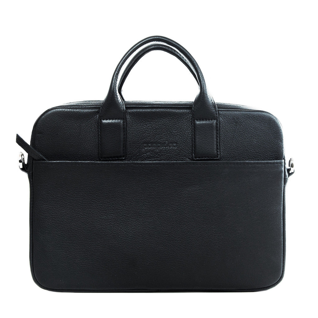 Black Leather Laptop Bag - Unisex by POMPIDOO | Jetset Times SHOP