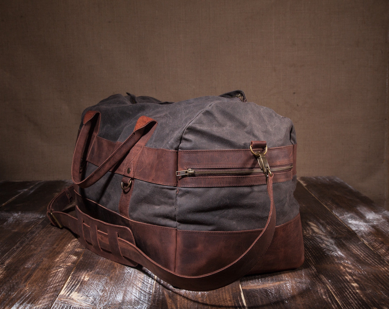 Gray Canvas Leather Weekender Duffel Bag by Tram 21: Jetset Times SHOP