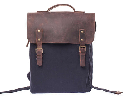 Leather Flap Backpack Navy Blue