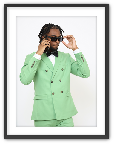 FrameLab Wood Frame with one inch mat of man in green suit