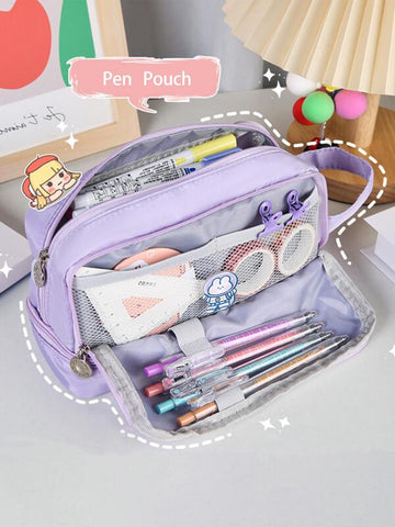 Aesthetic Pencil Pen Case Storage with Large Capacity Cute Pencil Case Pouch with 4 Slots with Zipper Pouch 