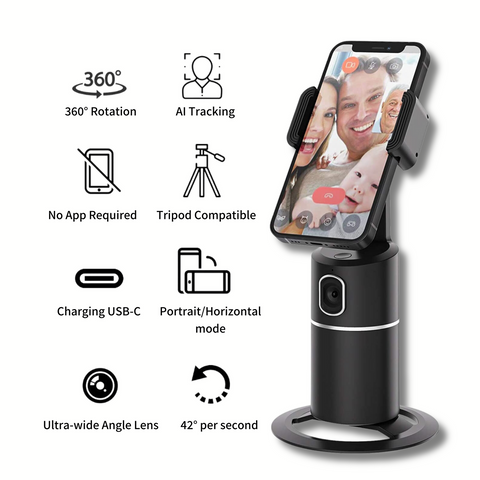 phone mount to tripod-360° Rotation Auto Face Tracking Tripod-Phone Holder tripod for live streaming and vlogging