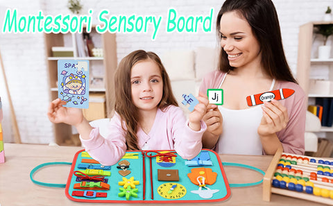 Montessori Busy Board for Toddlers: Educational Toy for Preschool Learning and sensory activity travel toy