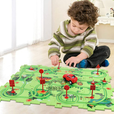 Kid playing with puzzle