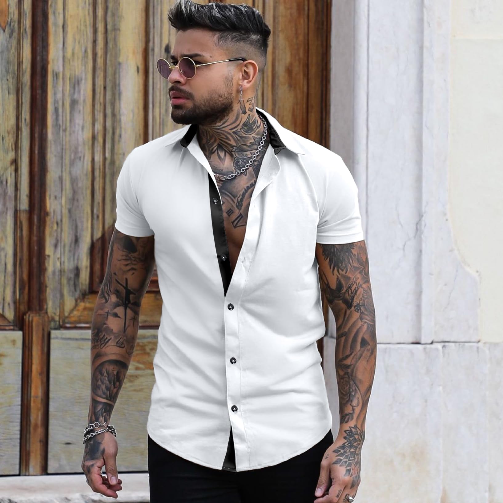 JMIERR Men's Casual Button Down Shirts Wrinkle-Free Short Sleeve Business Dress Shirt