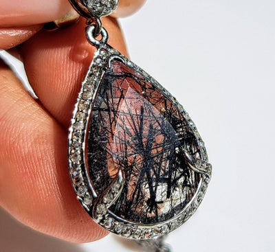 "Salt N Peppah" Earrings - Raw diamonds, black tourmalinated quartz, black sterling