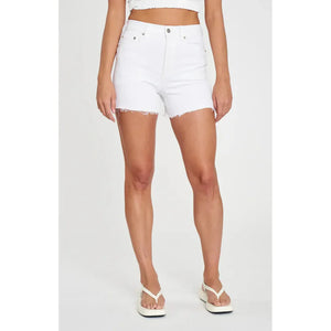 Bottom Line High-Rise Denim Shorts in Marshmallow | 11.5" Rise, 4" Inseam - Shoptiques