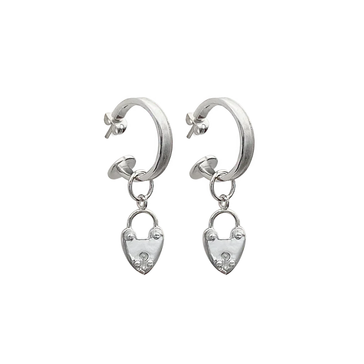 Mountain and Moon | Heart Mini Hoops Silver