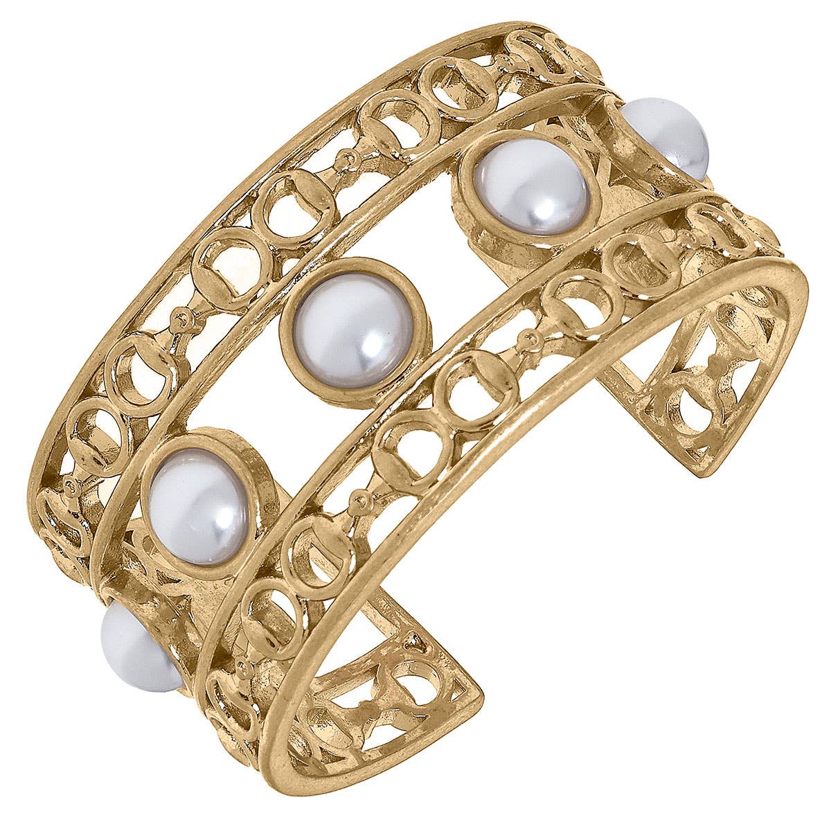 Canvas Style - Foster Pearl & Horsebit Statement Cuff in Worn Gold