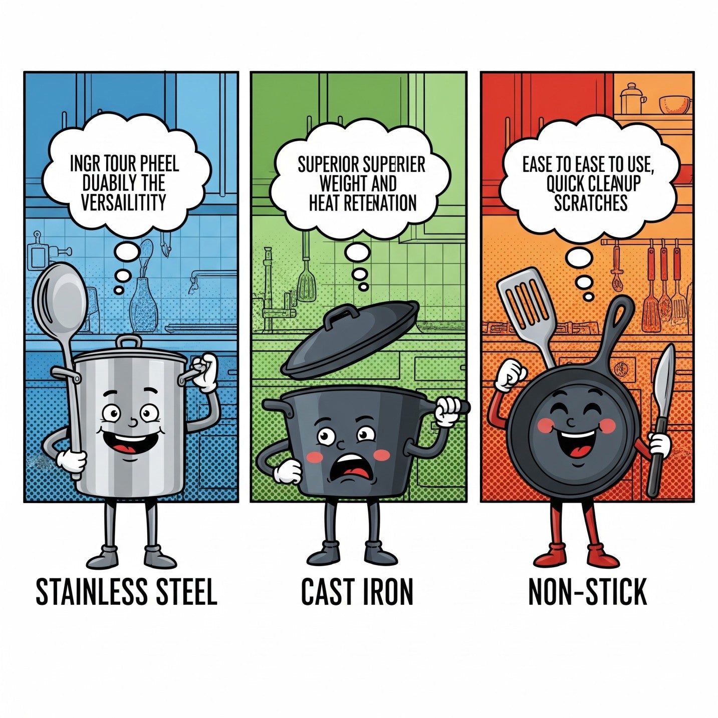 a comparion of steelware and ironware and non stick utensils
