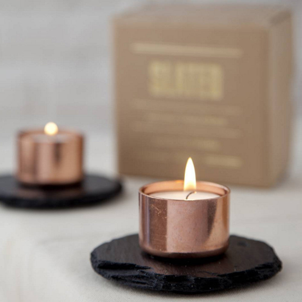 Copper And Slate Tea Lights Candle Holder The Irish Design House