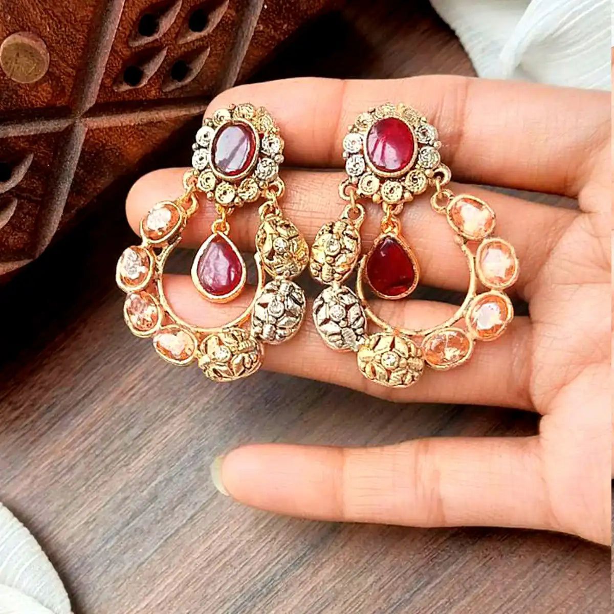 gold earrings design with price in pakistan njc-012 red
