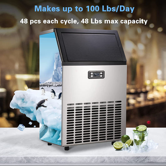 Euhomy Commercial Ice Maker Machine, 100lbs/24H Stainless Steel Under  Counter ice Machine with 33lbs Ice Storage Capacity, Freestanding Ice Maker  Freestanding Ice Maker Machine - Invastor