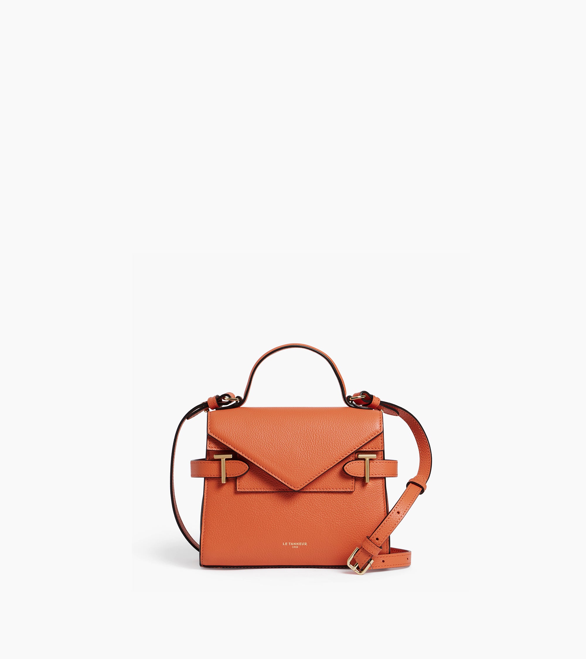 Emilie small handbag with double flap in grained leather Tan