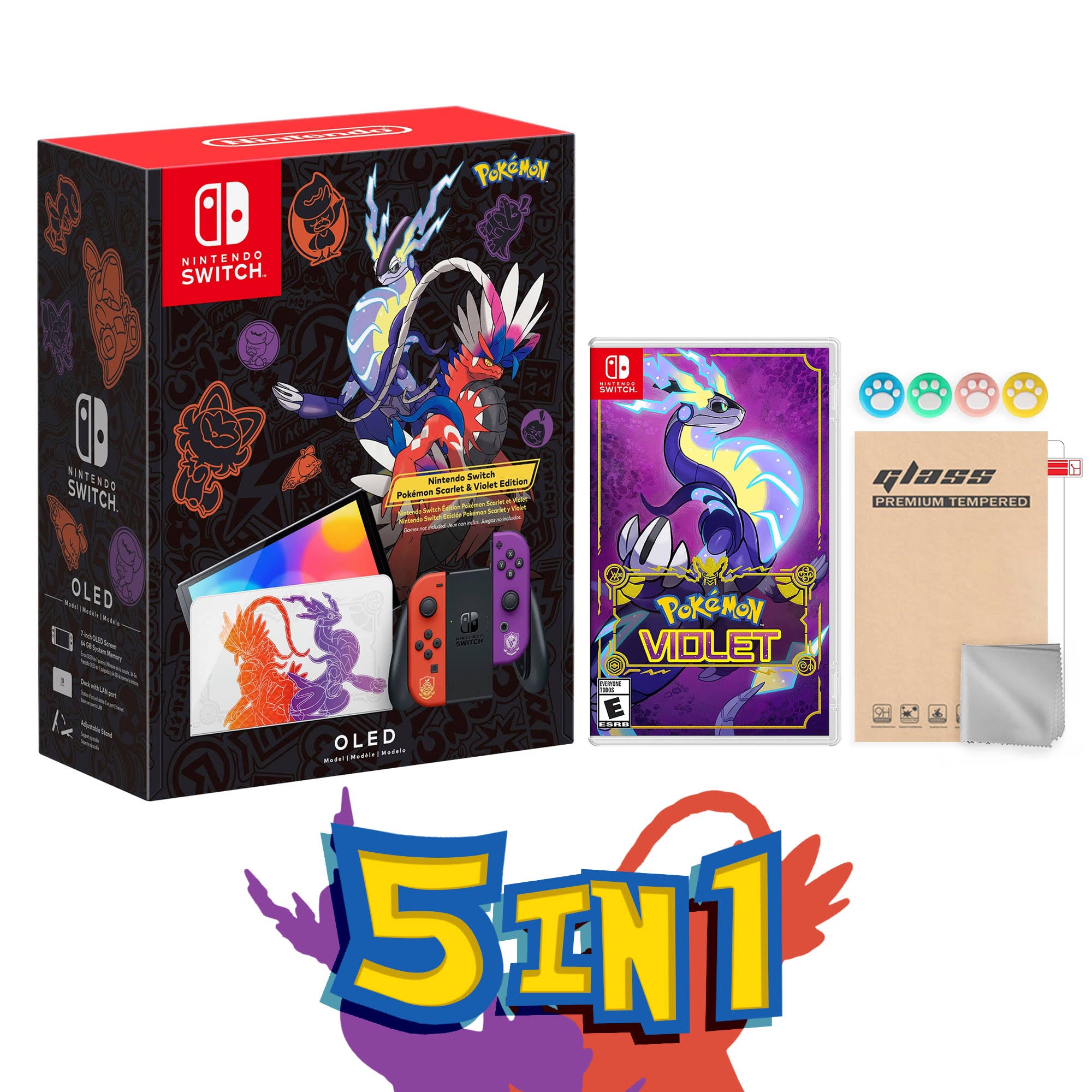 2022 Nintendo Switch Oled Model Pokemon Scarlet & Violet Limited Edition, Pokemon Illustrations 64gb Console, Koraidon And Miraidon Glossy White Dock