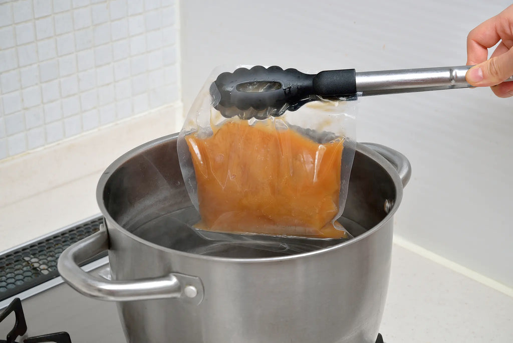 5分間湯煎したらお湯からとりだす