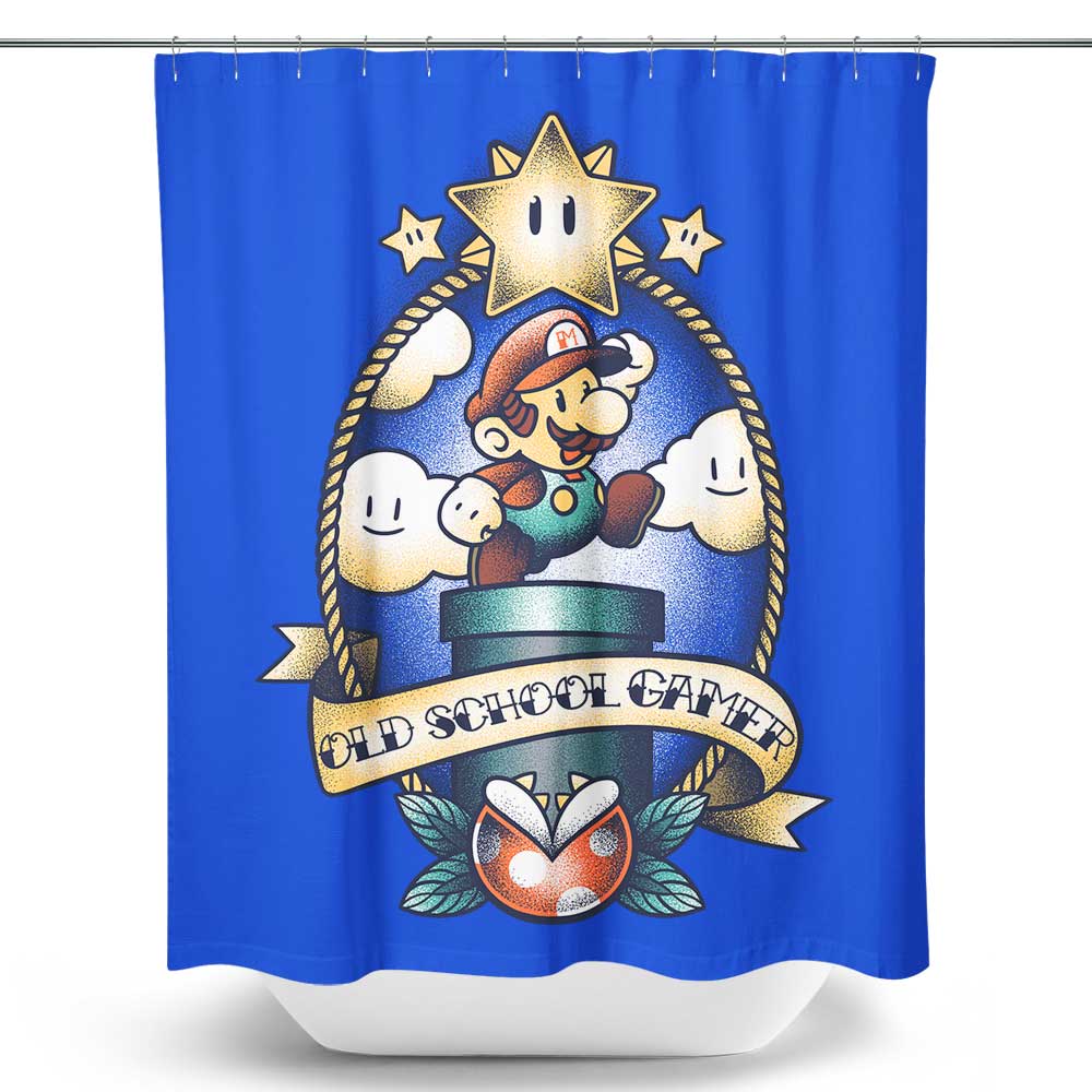 Super Old School Gamer Shower Curtain Once Upon A Tee