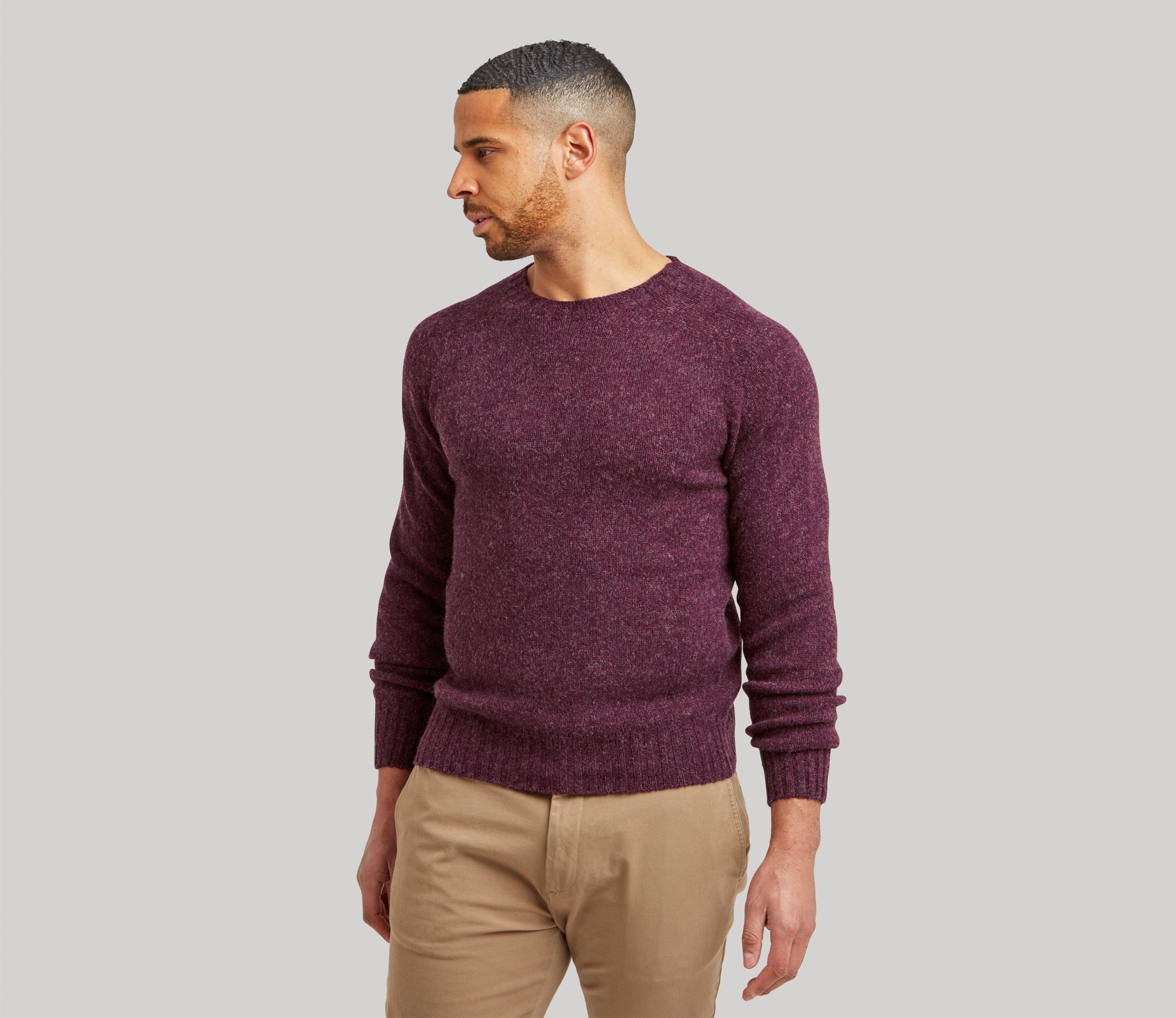 Vintage Shetland Crew Neck Jumper in Mulberry – Genuine Scottish Knits