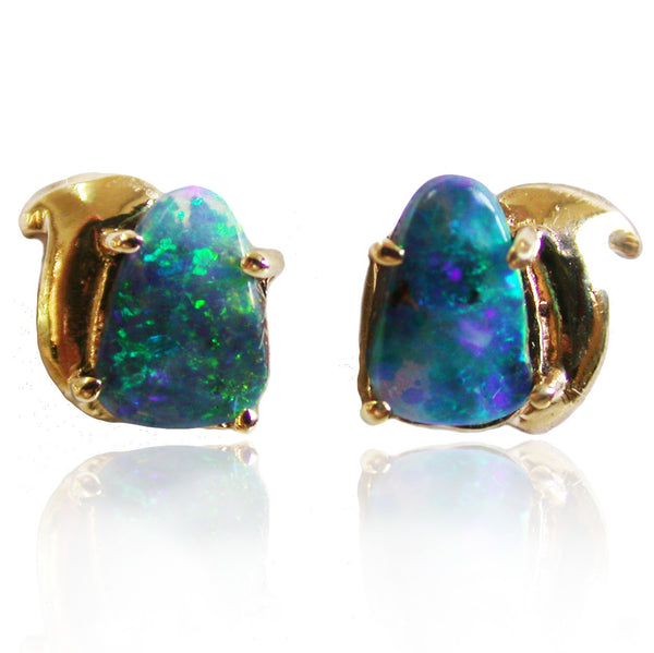 Bright Green Blue Opal Studs | Sunriseopals