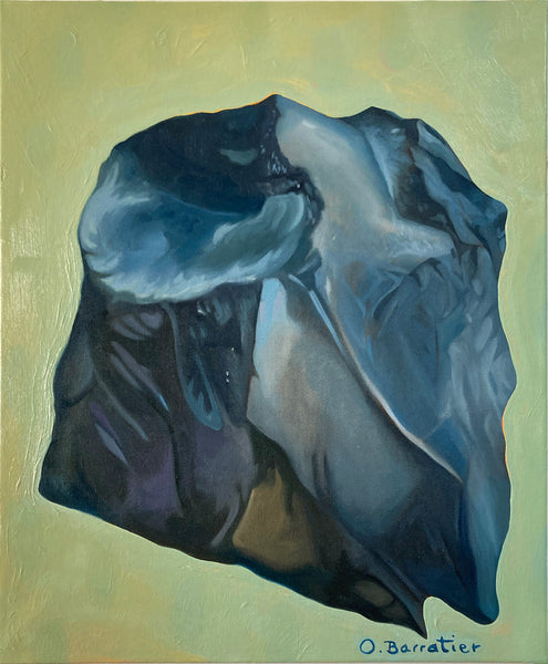 Monumental blue Rock surrounded with green - oil painting