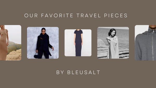 Our favorite travel pieces by BLEUSALT included are a variety of cozy, travel clothing items that include joggers, t-shirt dress, unisex hoodie