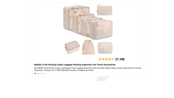Images of a set of ivory color4ed packing cubes in small, medium, and larger sizes.