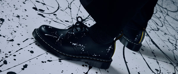 Dr. Martens Blog Post Banner Black Shoes Color Drops White