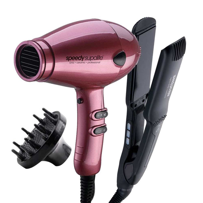 Supalite Professional Hairdryer - Blush with Speedy Pro Wide Plate Straightener