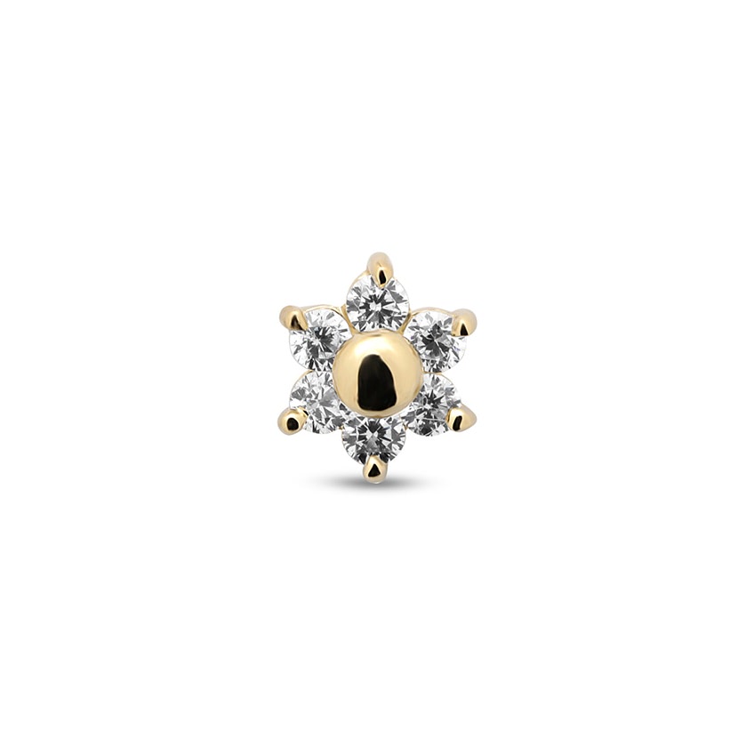 14Kt Gold Jewelled Flower Earring - 8mm Labret