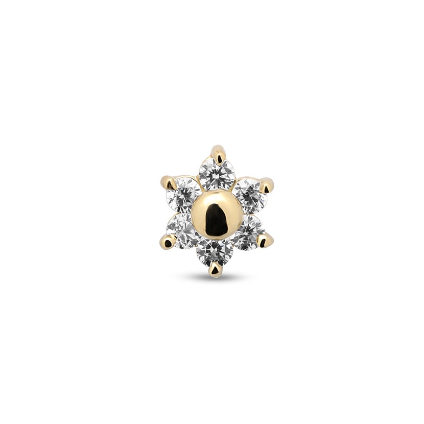 Picture of 14Kt Gold Jewelled Flower Earring - 8mm Labret