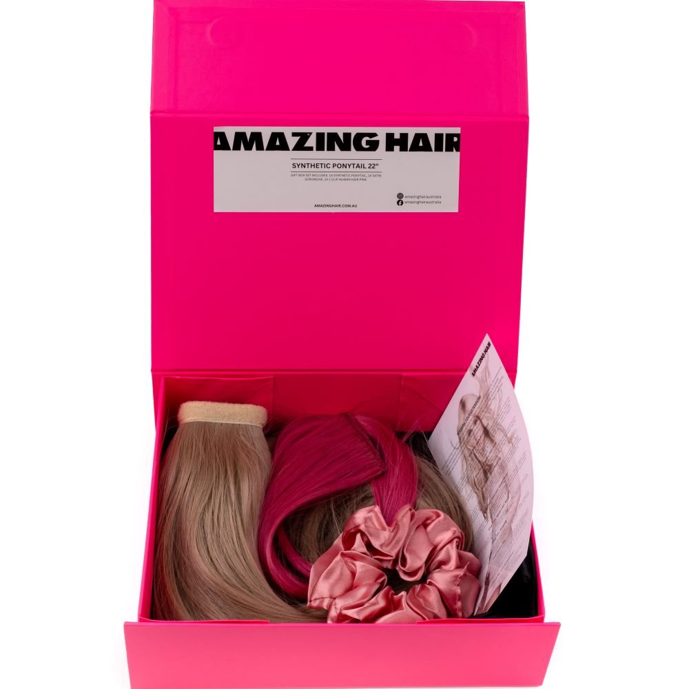 Picture of Gift Box With Synthetic Ponytail 22" #6 Light Brown