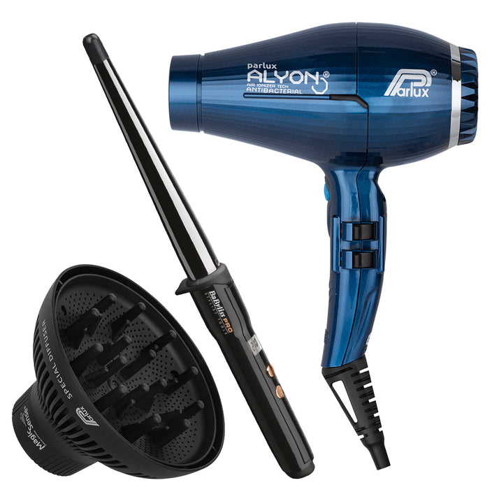 Parlux Alyon Dryer Midnight Blue with Diffuser with Free Ceramic Conical  Curler 25mm-13mm