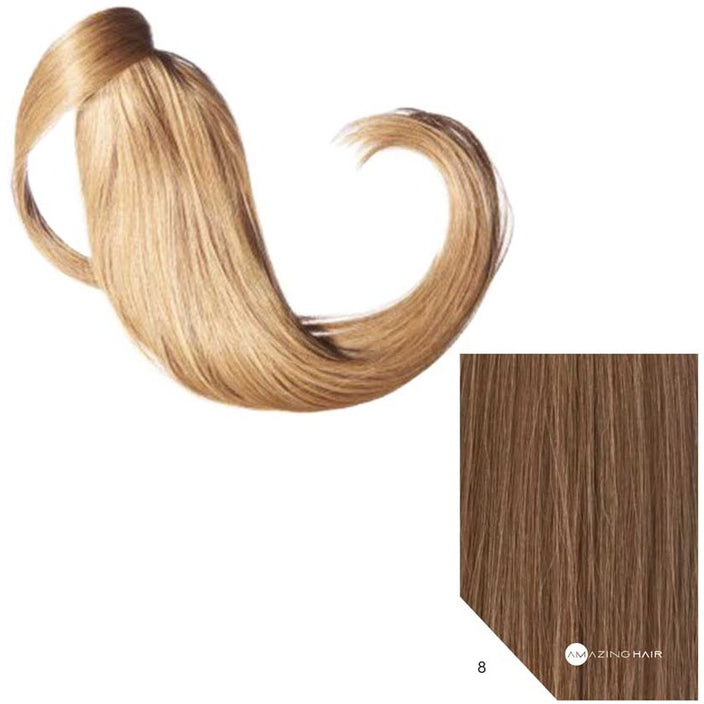 18" Human Hair Ponytail - #8 Dark Caramel