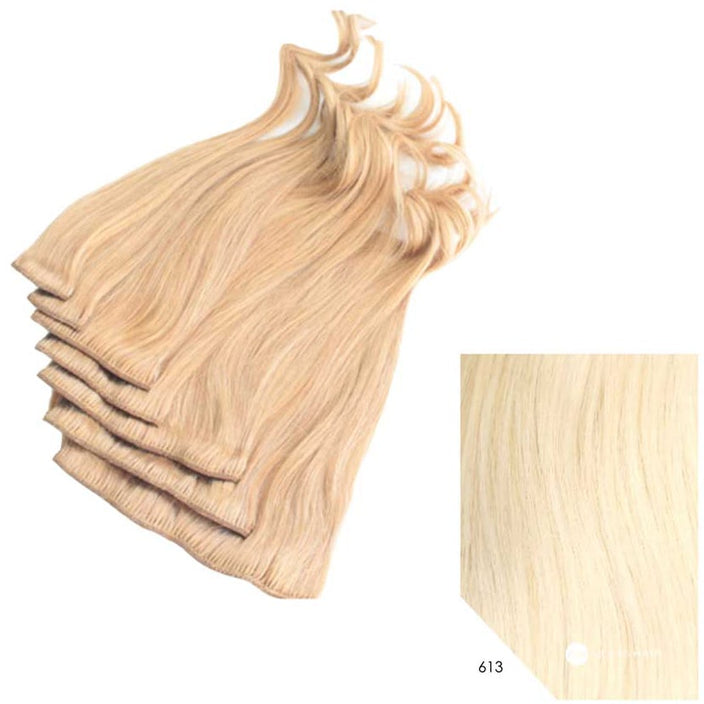 16" Human Hair 7pc Clip In - #613 Light Blonde