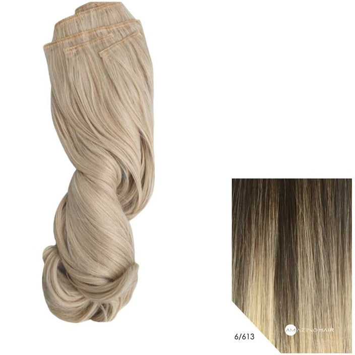 22" Synthetic 5pc Clip In - #6/613O Light Brown/Blonde Ombre