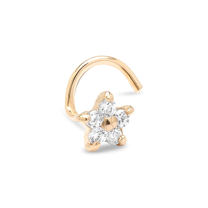 14Kt Yellow Gold Star Nose Stud