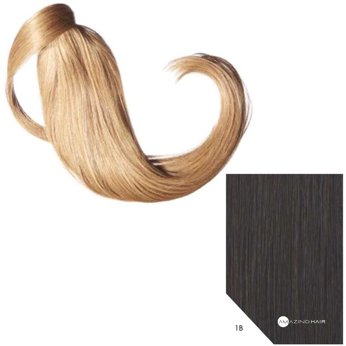 18" Human Hair Ponytail - #1B Dark Brown