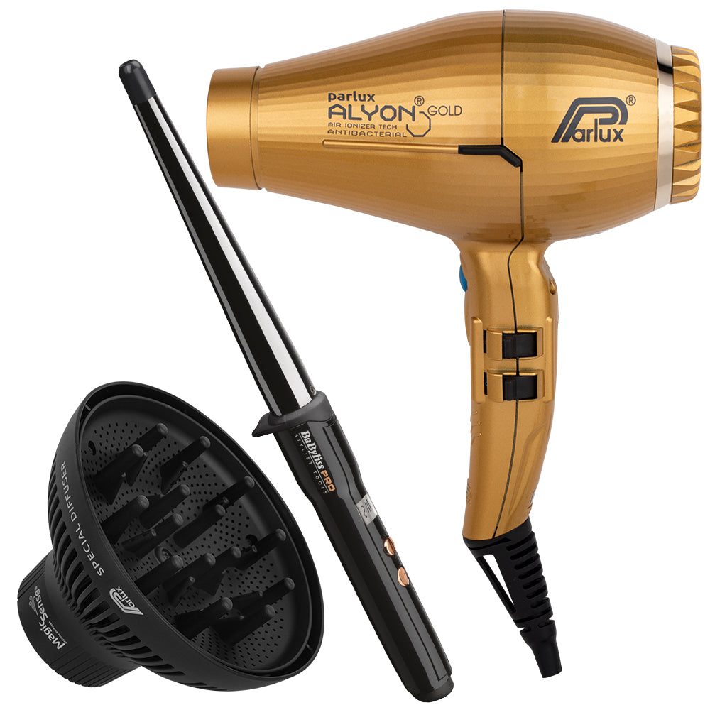 Picture of Alyon Dryer Gold with Diffuser with Free Ceramic Conical Curler 25mm-13mm