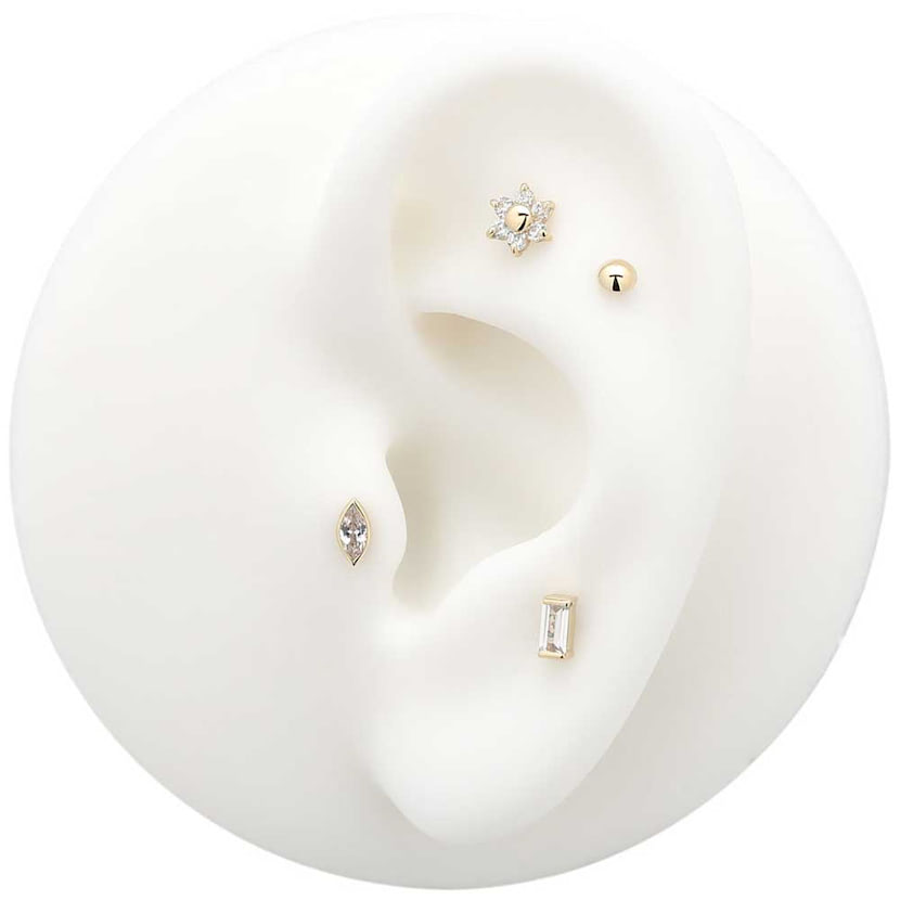 14Kt Gold Jewelled Ovate Earring - 8mm Labret