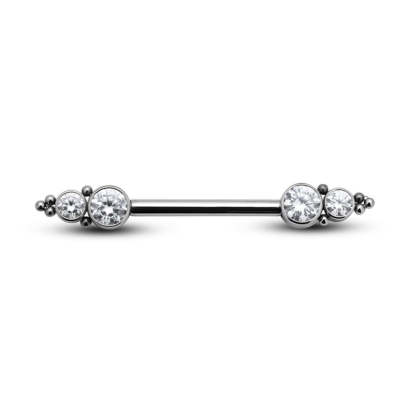 Picture of Titanium Double Jewelled Nipple Cluster Bar- 1.6mm X 14mm