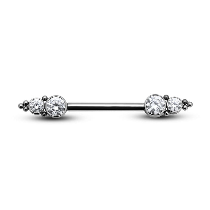 Titanium Double Jewelled Nipple Cluster Bar- 1.6mm X 14mm