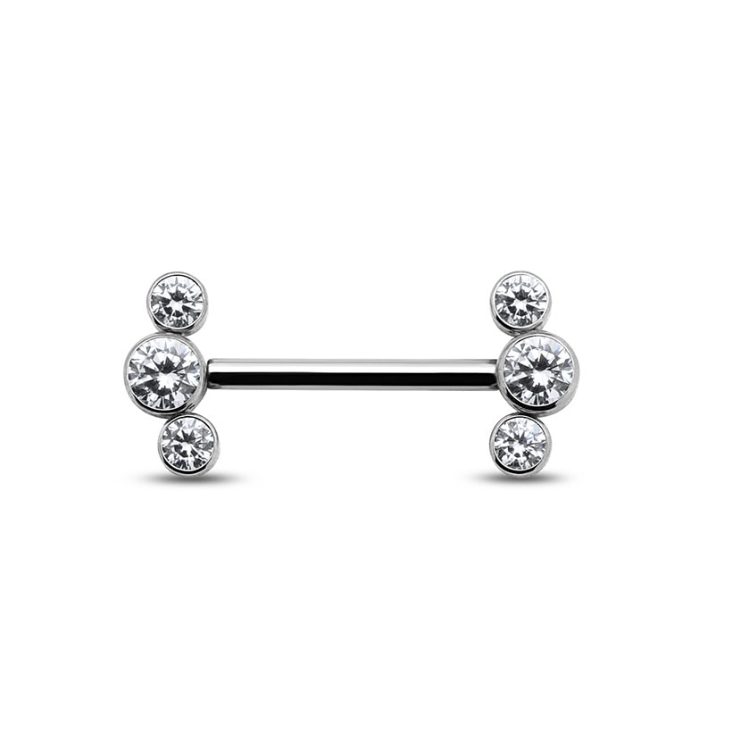 Picture of Titanium Nipple Cluster 3 Gem Bar - 1.6mm X 10mm