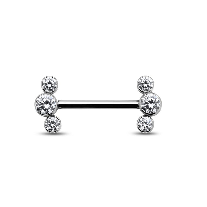 Titanium Nipple Cluster 3 Gem Bar - 1.6mm X 10mm