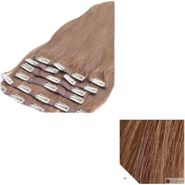 20" Human Hair 9pc Clip In - #17 Almond Blonde