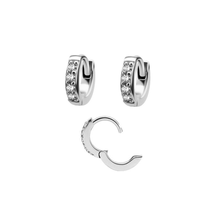 Steel Jewelled Hoop Earrings Pair - 0.8mm