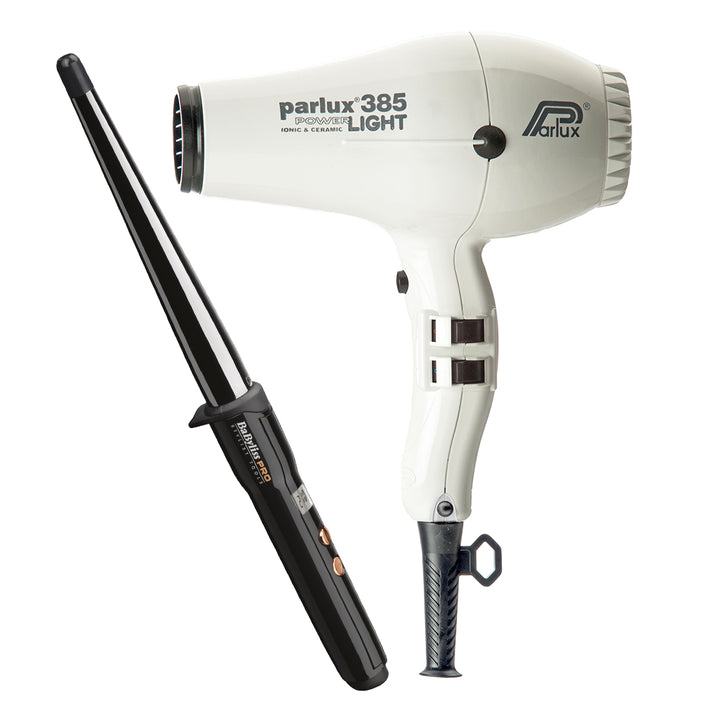 385 dryer white with free ceramic conical curler 25mm-13mm