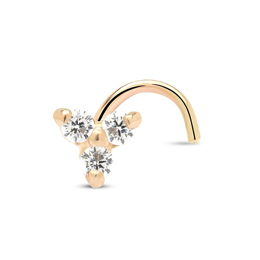 14Kt Yellow Gold 3 Leaf Nose Stud