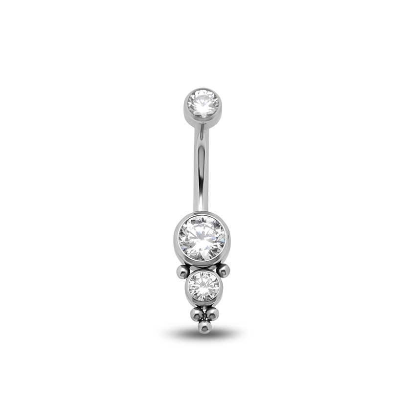 Picture of Triple Jewelled Cluster Navel Bar - 10mm
